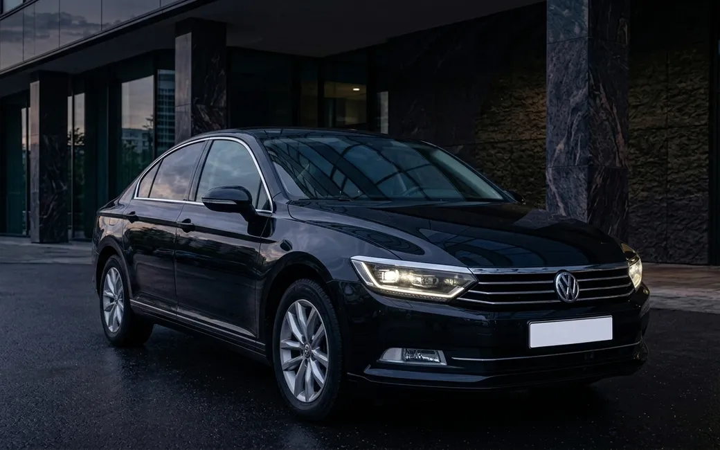 Volkswagen Passat automobilis su vairuotoju