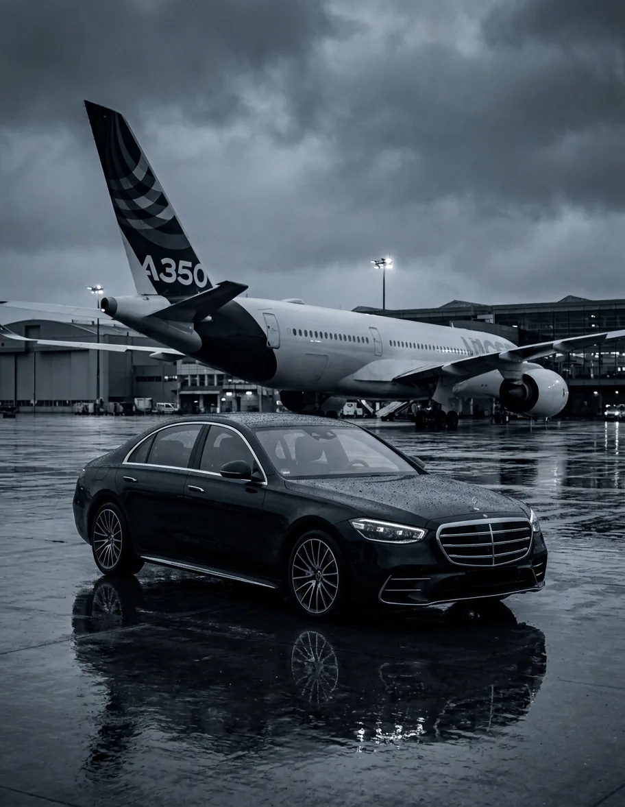 Mercedes-Benz S klasė prie Vilniaus oro uosto terminalo